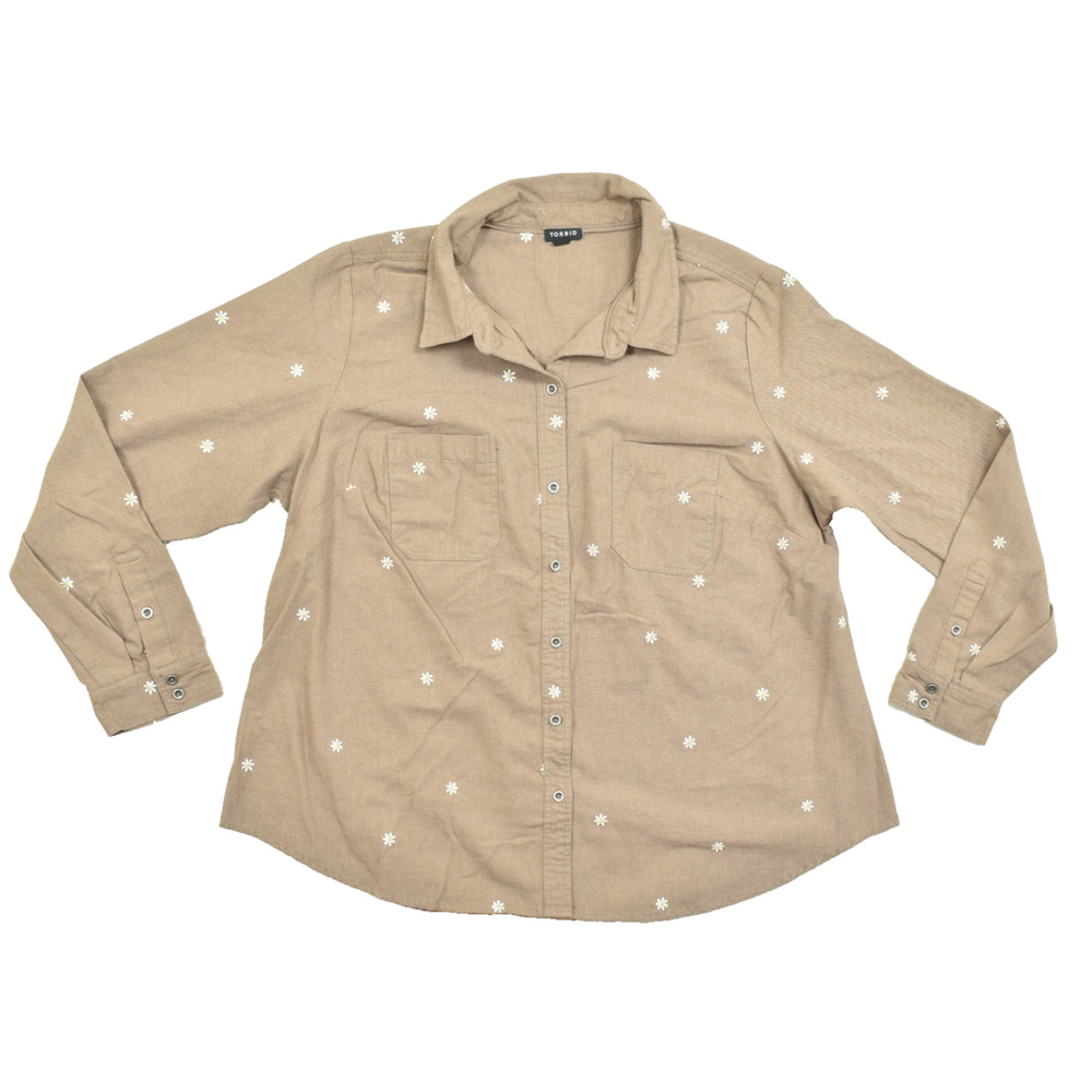 Torrid Women's Button Up Blouse Brown Floral Long Sleeve Plus Size 2 Cotton